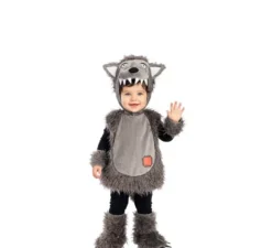 Costume da lupo peloso con cappuccio per neonati e bambini