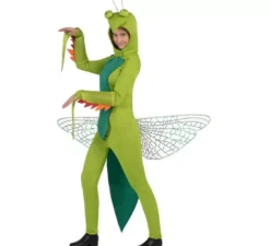 Costume da mantide verde per adulto con cappuccio e ali