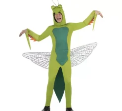 Costume da mantide verde per adulto con cappuccio e ali