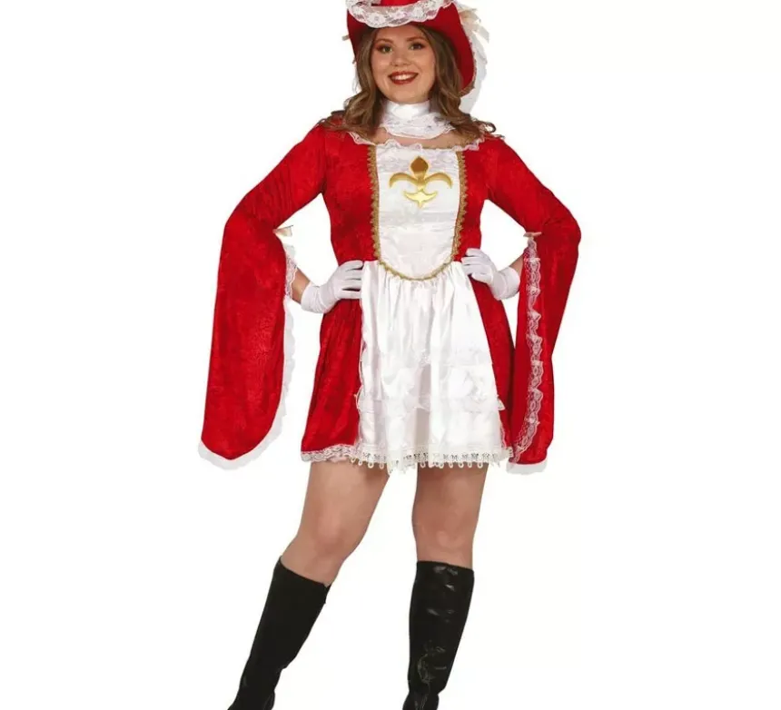 Costume da moschettiere rosso con fleur de lis per donna