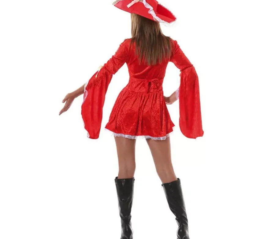 Costume da moschettiere rosso con fleur de lis per donna