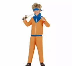 Costume da ninja anime arancione e blu per bambino