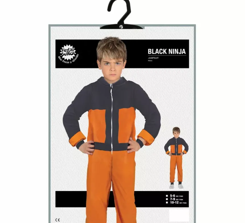 Costume da ninja anime arancione e nero per bambino