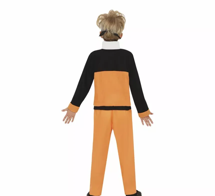 Costume da ninja anime arancione e nero per bambino