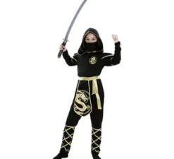 Costume da ninja nero e oro per bambina