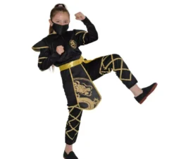 Costume da ninja nero e oro per bambina