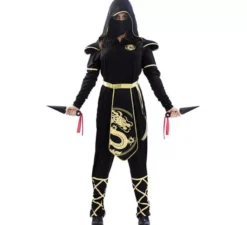 Costume da Ninja nero e oro per donna