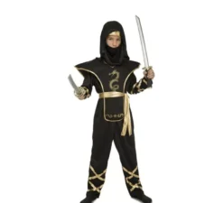 Costume da ninja nero e oro per un ragazzo