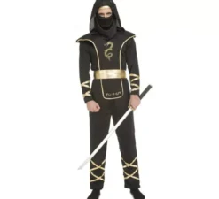 Costume da ninja nero e oro per un uomo
