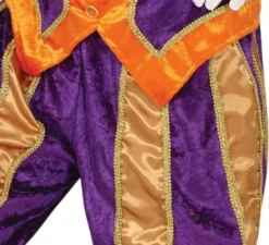 Costume da paggio viola e arancione con cappello per uomo