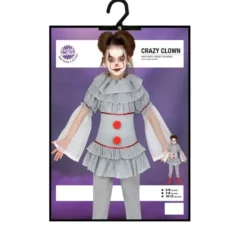 Costume da Pagliaccia del terrore grigio per bambina
