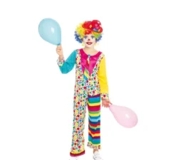 Costume da pagliaccio multicolore con cravatta per bambina