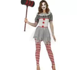 Costume da Pagliaccio spaventoso grigio per donna