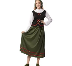 Costume da pastorella verde con sciarpa per donna
