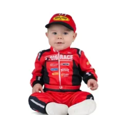 Costume da pilota rosso e nero con cappello per bambino e bambino
