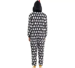 Costume da pinguino natalizio stampato o pigiama con cappuccio per adulto