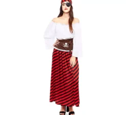 Costume da pirata a righe rosse per donna