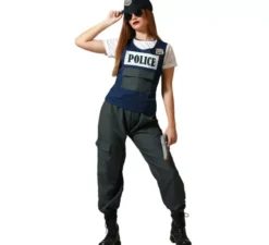 Costume da polizia nero con berretto per donna