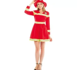 Costume da pompiere rosso e giallo per donna
