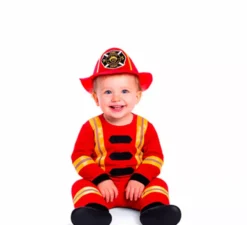 Costume da pompiere rosso e giallo per neonati e bambini
