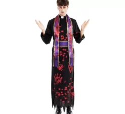 Costume da prete sanguinario nero con stola per uomo