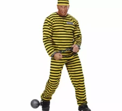 Costume da prigioniero a righe gialle e nere da uomo