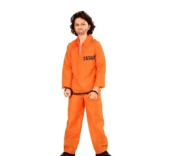 Costume da prigioniero con tesserino arancione per ragazzi