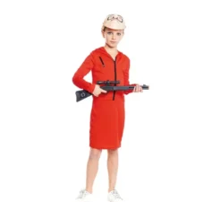 Costume da rapinatrice con vestito rosso per bambina