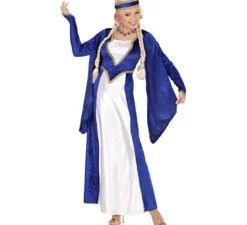 Costume da regina rinascimentale in velluto blu per donna