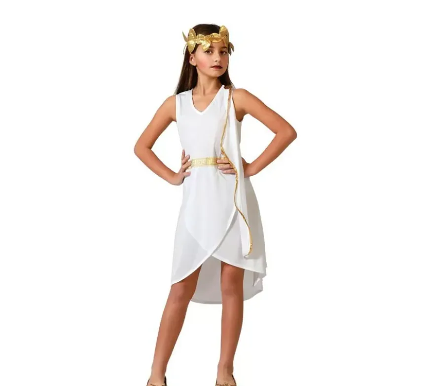 Costume da Romana bianco con dettagli dorati per bambina