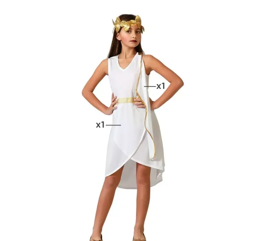 Costume da Romana bianco con dettagli dorati per bambina