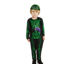 Costume da scheletro da gioco nero e verde per neonato e bambino