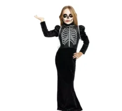 Costume da scheletro glamour nero per ragazze e adolescenti