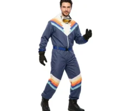 Costume da sciatore blu con cintura per uomo