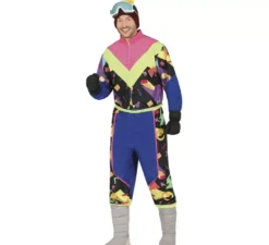 Costume da sciatore blu degli anni '80 per uomo