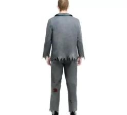 Costume da scolaretto zombie grigio con giacca per uomo