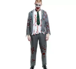 Costume da scolaretto zombie grigio con giacca per uomo