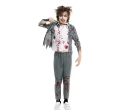 Costume da scolaro zombie grigio con giacca per ragazzi