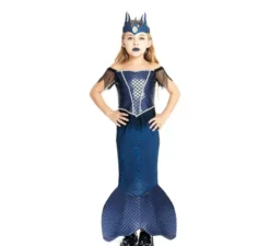 Costume da Sirena Malvagia blu con corona per bambina e adolescente