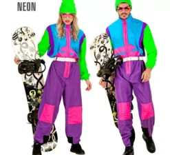 Costume da Snowboarder lilla e verde fluo per adulto