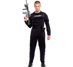 Costume da soldato SWAT muscoloso nero per uomo