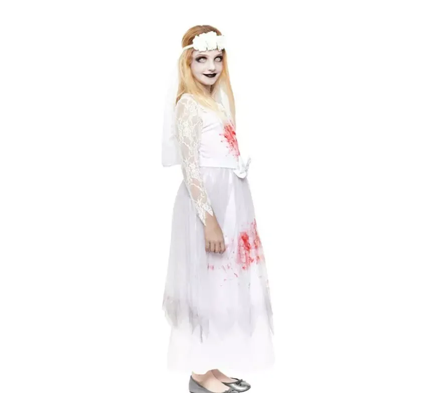 Costume da sposa cadavere insanguinata per bambina