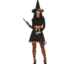 Costume da strega arancione con fiocco per donna