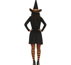 Costume da strega arancione con fiocco per donna