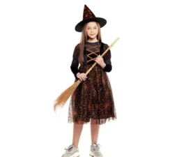 Costume da strega arancione della ragnatela per ragazza