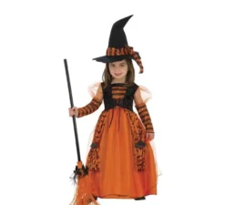 Costume da Strega a strisce arancioni per bambina