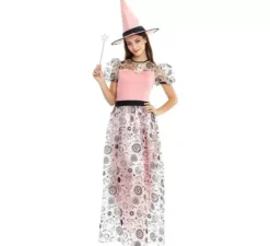 Costume da Strega Buona rosa con cappello per donna
