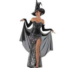 Costume da strega civettuola delle ragnatele nere per donna