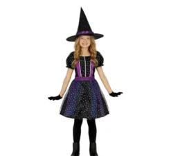 Costume da strega con stelle argento scuro per bambina