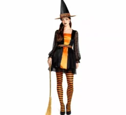 Costume da strega in pizzo arancione per donna